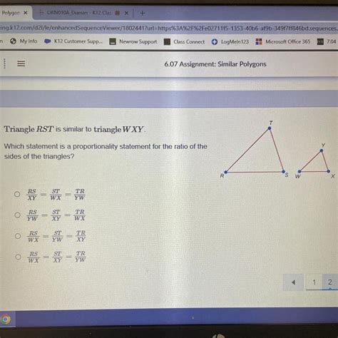 FREE Triangle RST Is Similar To Triangle WXY Which Statement Is A