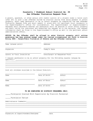 Fillable Online M Sex Offender Visitation Request Form Policy