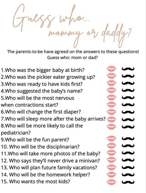 Printable Baby Game Mommy Or Daddy Mom Or Dad Game Guess Etsy