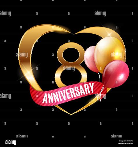 Template Gold Logo 8 Years Anniversary With Ribbon And Balloons Vector