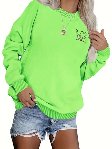 Cartoon Print Sweatshirt Plus Size Casual Long Sleeve Crew Temu Canada