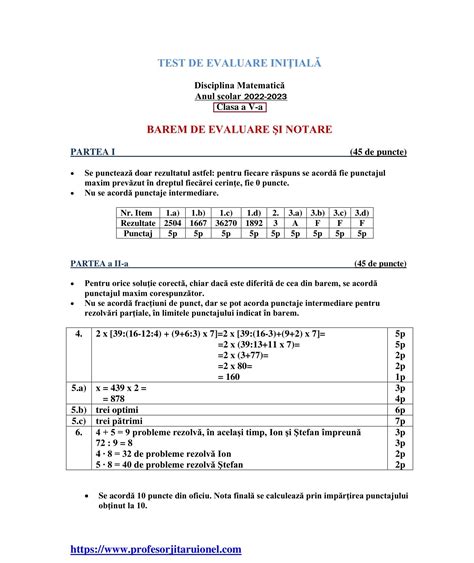 Rezolvare Barem De Corectare Test Initial Matematica Clasa A A