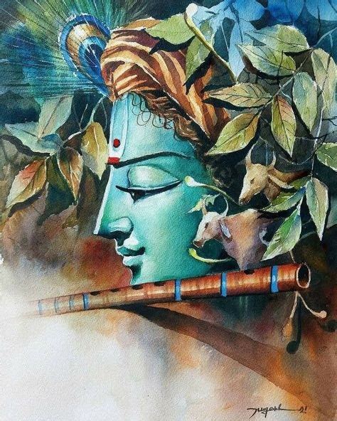 Krishna Playing Flute Hand-Painted Painting