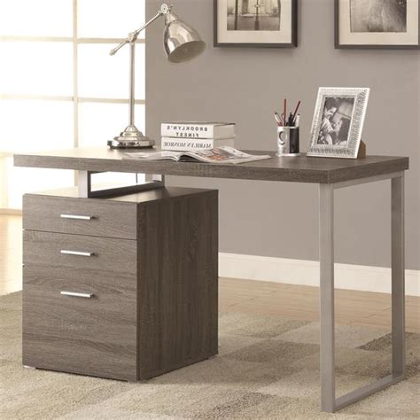 Modern Design Home Office Weathered Grey Writing/ Computer Desk with Drawers and File Cabinet ...