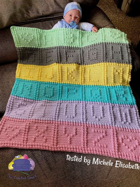 Alphabet Baby Afghan Bobble Stitch Crochet Pattern Written Row By Row