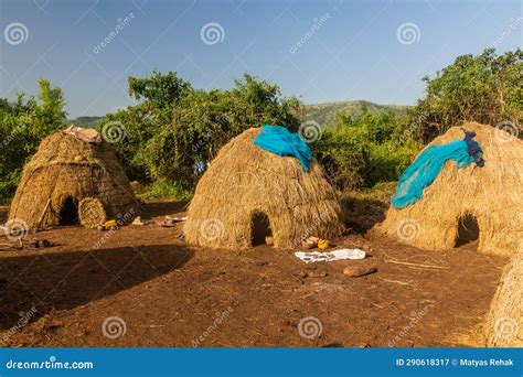 Huts Of Mursi Tribe Village Ethiop Stock Image Image Of Native