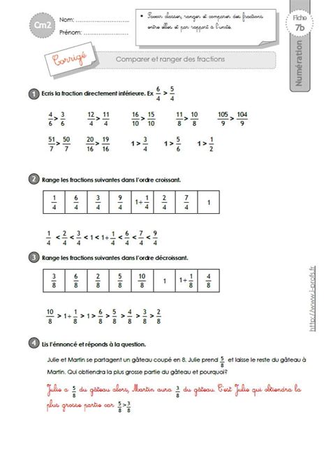 Cm2 Exercices Les Fractions Af6