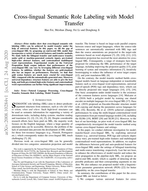 Pdf Cross Lingual Semantic Role Labeling With Model Transfer