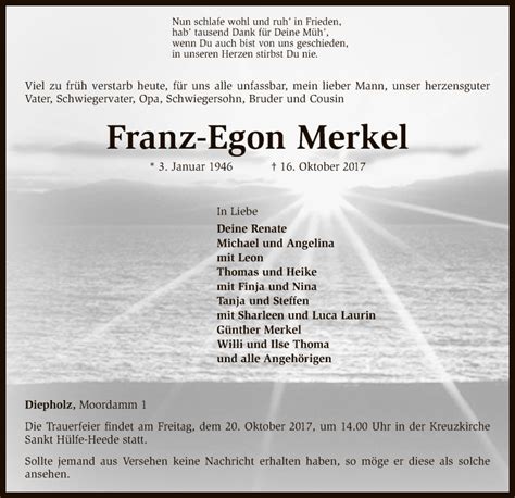 Traueranzeigen Von Franz Egon Merkel Trauer Kreiszeitung De