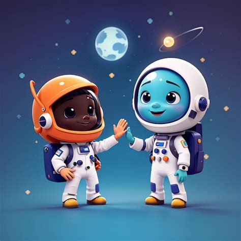 Premium Photo Cute Astronaut And Alien High Five Cartoon Vector Icon