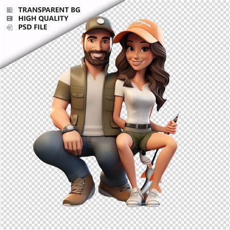 La Pareja Latina De Pesca En 3d De Estilo De Dibujos Animados De Fondo