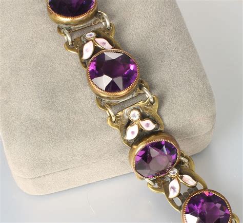 Art Deco Purple Glass Enamel Bracelet Brass S Antique Jewelr