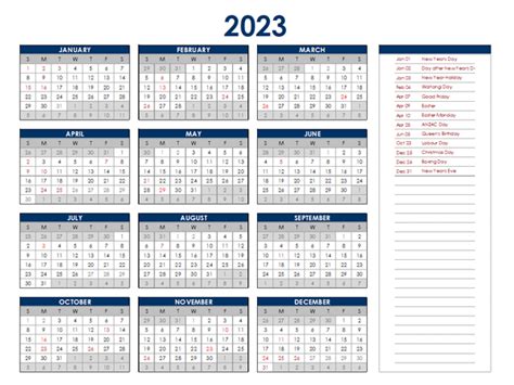 2023 New Zealand Annual Calendar with Holidays - Free Printable Templates