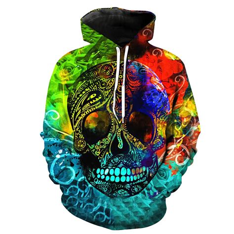 Unisex Punk Style Colorful Sugar Skull Casual Hoodie 3d Digital Print