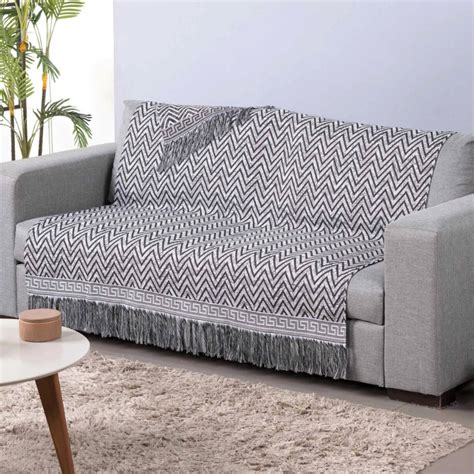 Manta Xale Sofá Tecido Jacquard 1 Pç Dupla Face Luxor Preto