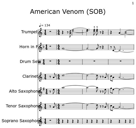 American Venom Sob Sheet Music For Trumpet Horn In F Drum Set