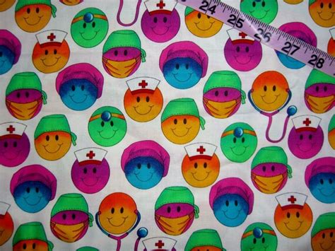 Scrubs Fabric Smiley Faces Medical Office Nurse Assistant