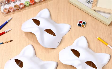 3pcs Cat Mask Therian Mask Fox Mask White Masquerade Mask