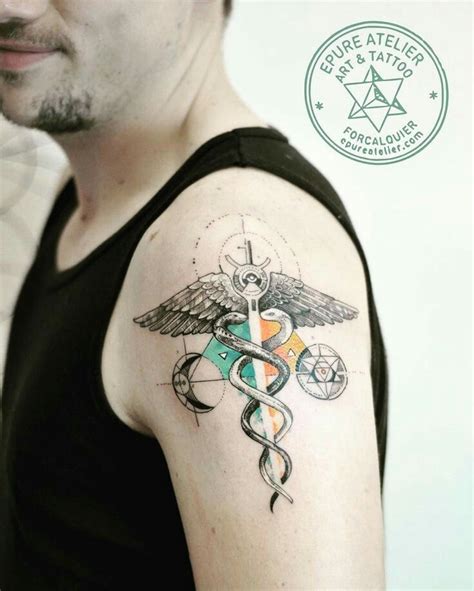 Geometric Sketch Caduceus Kundalini Tattoo Alchemy Tattoo Medical