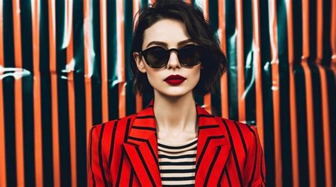 Premium Ai Image A Woman Wearing Sunglasses And A Red And Black