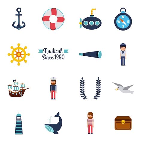 Premium Vector Set Of Nautical Marine Symbols Seamless Pattern Icons