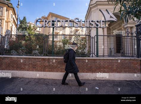 Rome Italy 16 March 2023 A Pedestrian Walks Past The Signage At The