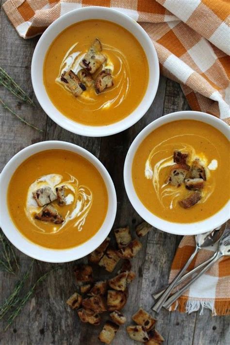 Butternut Squash Soup With Cranberry Bread Croutons Recipe Food