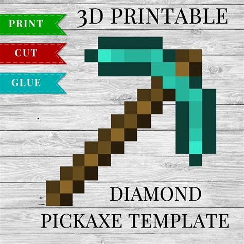 Diamond Pickaxe - Printable Minecraft Diamond Pickaxe Papercraft Template