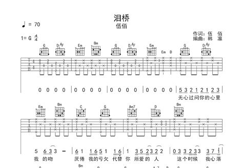 泪桥吉他谱伍佰g调弹唱60专辑版 吉他世界