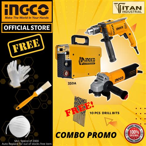 Ingco Angle Grinder W Inverter Welding Machine Impact Drill Combo