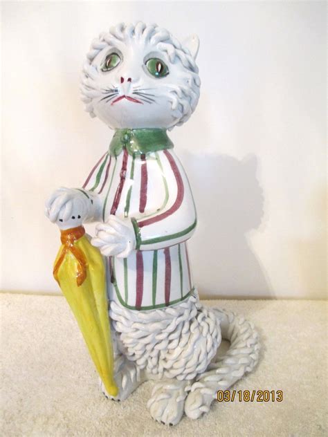 Rare Italy Spaghetti Cat Figurine Mid Century Circa 1950s Art Pottery