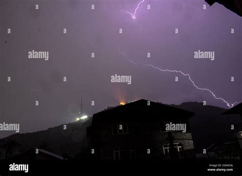 Srinagar India 02nd July 2021 Lightning Strikes During A