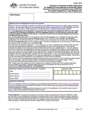 Fillable Online Casa Gov Form 1371 66 Licence Categories Or Type