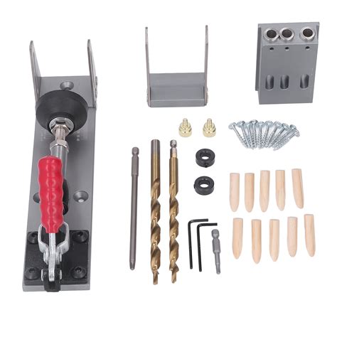 Pocket Hole Jig Kit Aluminum Alloy Hardening Steel Dowel Drill Joinery