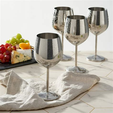 4 Edelstahl Weingläser 540ml Weinbecher Silber Rotweingläser