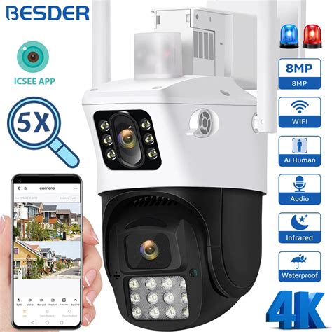 BESDER 8MP Dual Screens WiFi Camera PTZ AI Human Detection Outdoor 4K