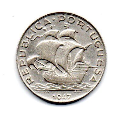 Numis Market Portugal 1947 5 Escudos Prata 650 Aprox 5g 25 Mm