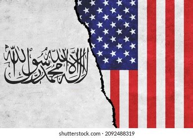 Usa Taliban Painted Flags On Wall Stock Illustration 2092488319