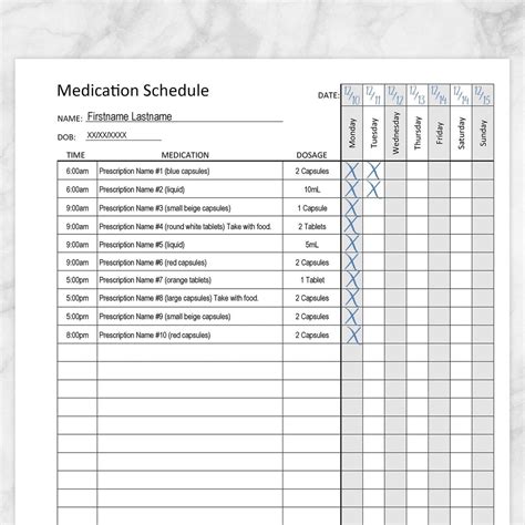 Medication Schedule For Long Prescription Medicine Lists Printable At