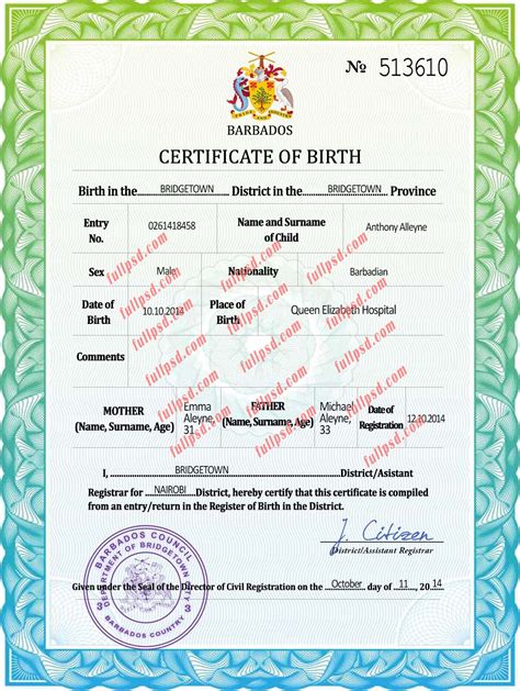 Download Barbados Birth Certificate Psd Template Fully Editable Fullpsd