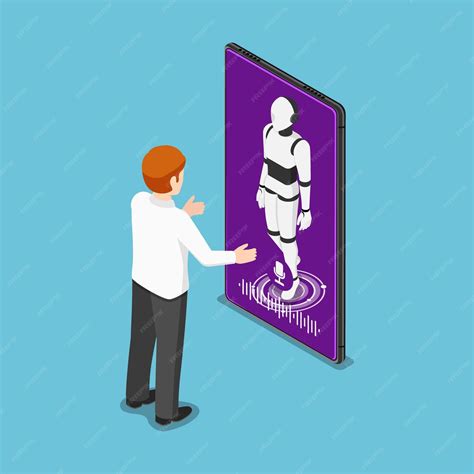 Premium Vector Flat 3d Isometric Businessman Talking With Ai Robot In