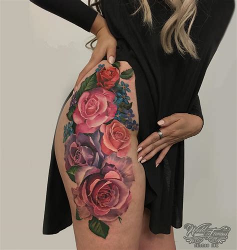 Girls Botanical Hip Piece Best Tattoo Design Ideas