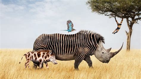 Funny Mixed Species Wild Animals Stock Image - Image of rhino, species ...