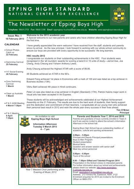 The Newsletter of Epping Boys High - Epping Boys High School