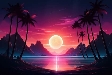 Neon landscape outdoors sunset nature. | Free Photo Illustration - rawpixel