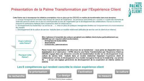 Dossier De Candidature Palme Transformation Par Lexp Rience Client