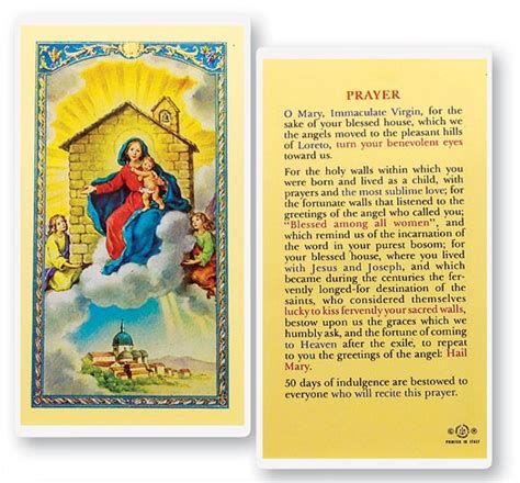 25 Cards Per Pack 80 Per Card Our Lady Of Loreto House Laminated Prayer Card