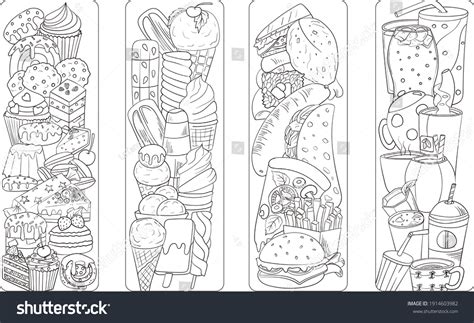 Set Four Bookmarks Black White Doodle Stock Vector Royalty Free