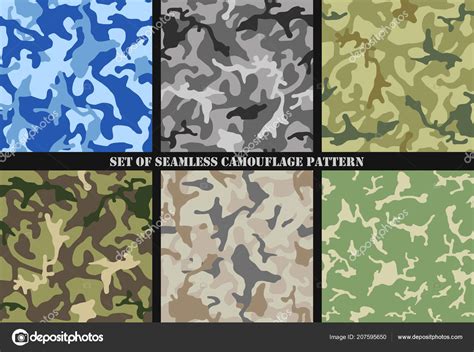 Set Multicam Camouflage Seamless Patterns Military Background Texture