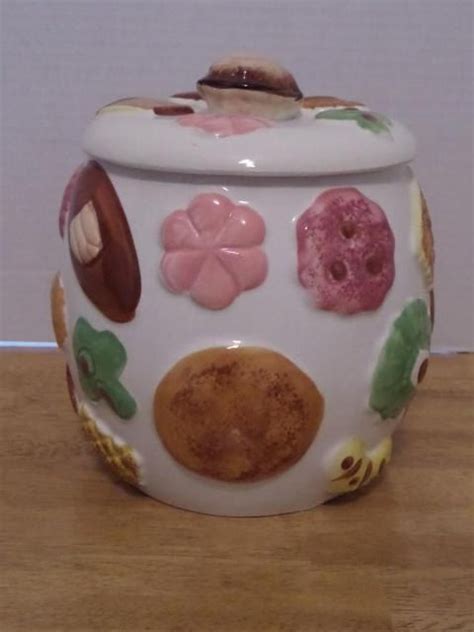 Vintage S Napco Cookies All Over Cookie Jar With Walnut On Lid On